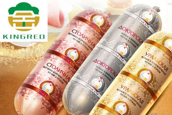 A cor amarela das embalagens da salsicha de Kingred imprimiu o vapor artificial da pele da salsicha cozinhado