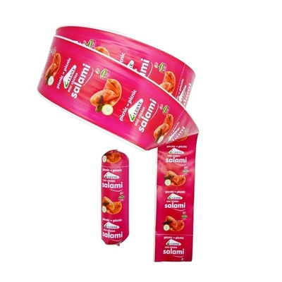 Envolvimentos de salsichas de plástico Embalagens de salsichas de qualidade alimentar Envolvimentos de salsichas Flexografia personalizada Impressão do logotipo da marca