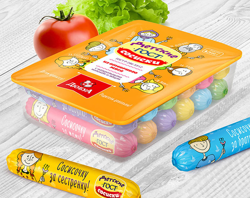 Embalagem de salsicha Revestimento de salsicha de plástico Logotipo de marca impresso sob medida Revestimento de salsicha de plástico