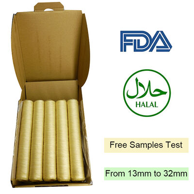 Cascas de colágeno certificadas pela FDA e pela HALAL com comprimento de 15 metros por fio e permeabilidade superior ao fumo para salsichas fumadas